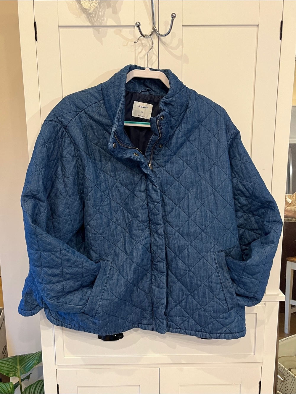 Old Navy Quilted Denim-Style Puffer Jacket in Blue